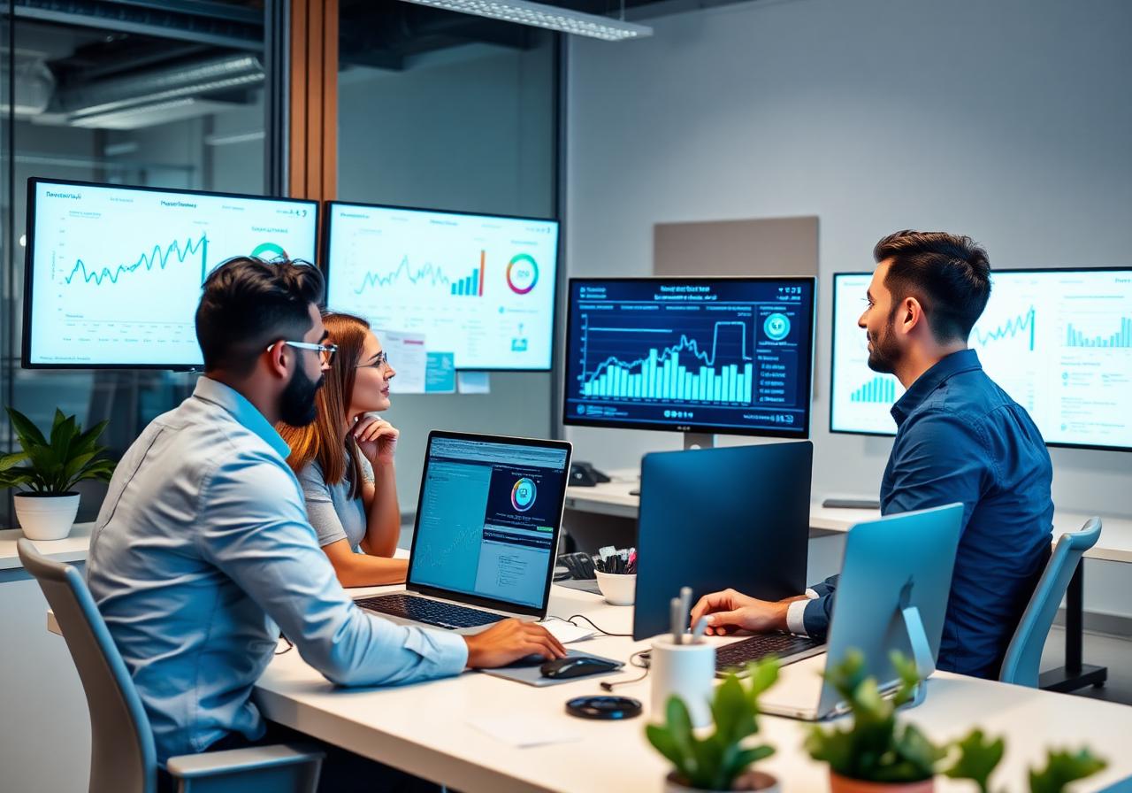 Boxygen marketing team analyzing social media performance dashboards